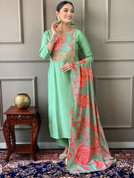 Amazing Green Color Chanderi Fabric Designer Suit