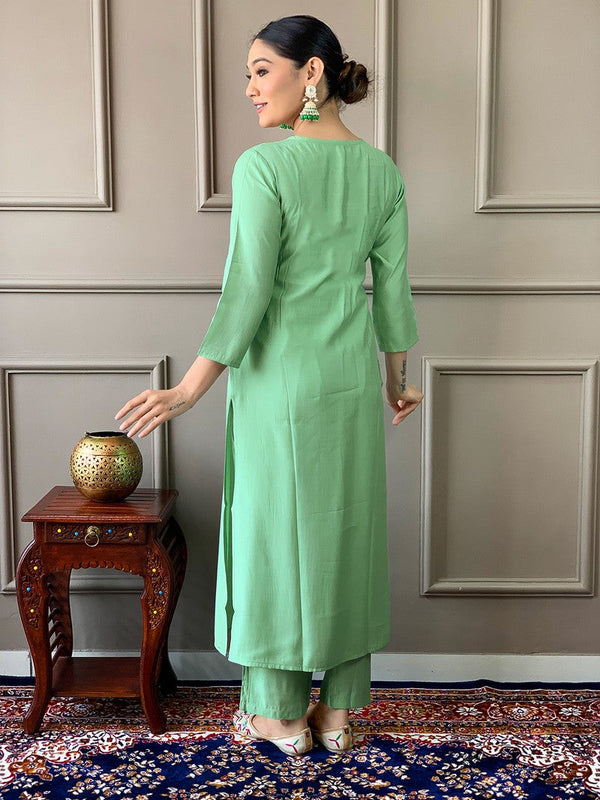 Amazing Green Color Chanderi Fabric Designer Suit