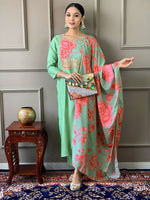 Amazing Green Color Chanderi Fabric Designer Suit