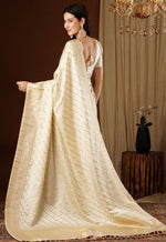 Lovely Cream Color Satin Fabric Partywear Saree