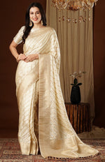 Lovely Cream Color Satin Fabric Partywear Saree