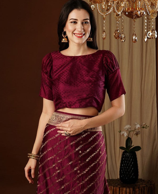 Lovely Maroon Color Satin Fabric Partywear Saree