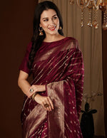 Lovely Maroon Color Satin Fabric Partywear Saree