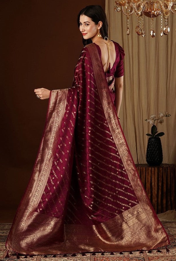 Lovely Maroon Color Satin Fabric Partywear Saree