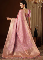 Lovely Peach Color Satin Fabric Partywear Saree