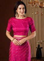 Lovely Pink Color Satin Fabric Partywear Saree