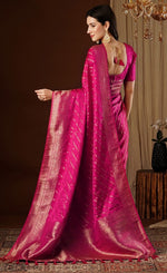 Lovely Pink Color Satin Fabric Partywear Saree