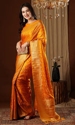 Lovely Yellow Color Satin Fabric Partywear Saree