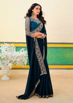 Lovely Teal Color Georgette Fabric Partywear Saree