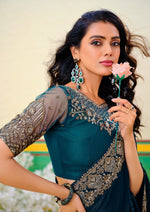 Lovely Teal Color Georgette Fabric Partywear Saree