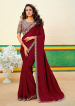 Lovely Maroon Color Georgette Fabric Partywear Saree