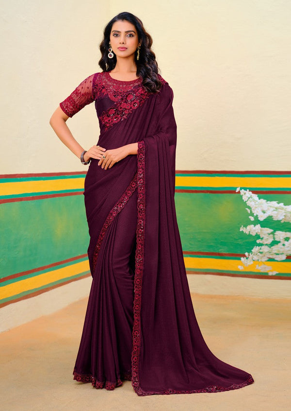 Lovely Maroon Color Georgette Fabric Partywear Saree