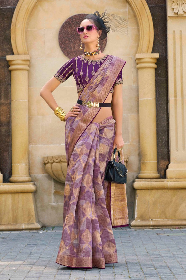 Beauteous Purple Color Jacquard Fabric Partywear Saree