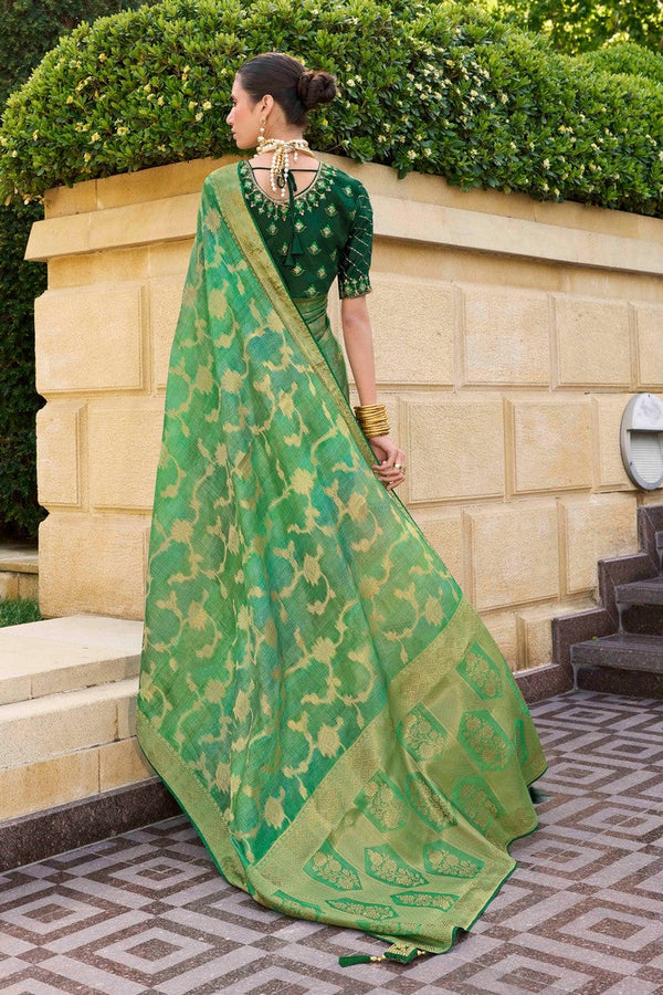 Beauteous Green Color Jacquard Fabric Partywear Saree