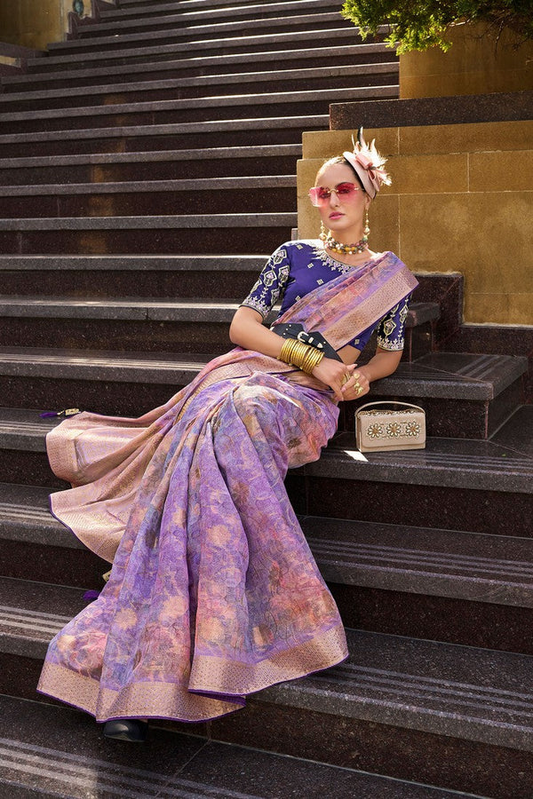 Beauteous Purple Color Jacquard Fabric Partywear Saree