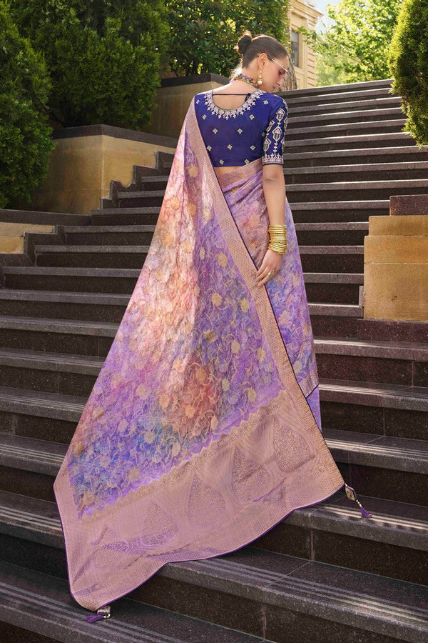 Beauteous Purple Color Jacquard Fabric Partywear Saree