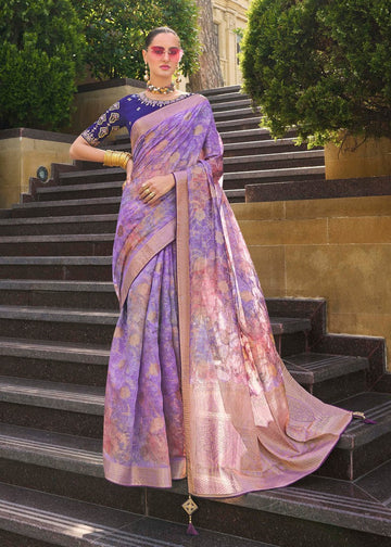 Beauteous Purple Color Jacquard Fabric Partywear Saree