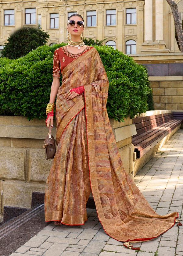 Beauteous Beige Color Jacquard Fabric Partywear Saree