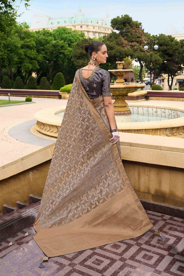 Beauteous Grey Color Jacquard Fabric Partywear Saree