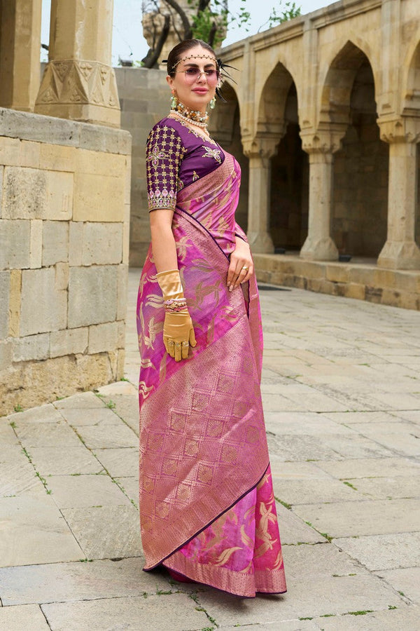 Beauteous Pink Color Jacquard Fabric Partywear Saree