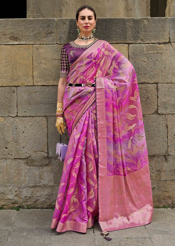 Beauteous Pink Color Jacquard Fabric Partywear Saree