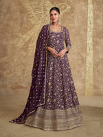 Angelic Wine Color Georgette Fabric Partywear Suit