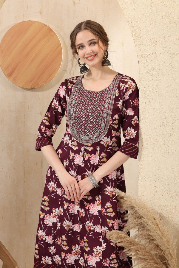 Amazing Wine Color Cotton Fabric Designer Kurti