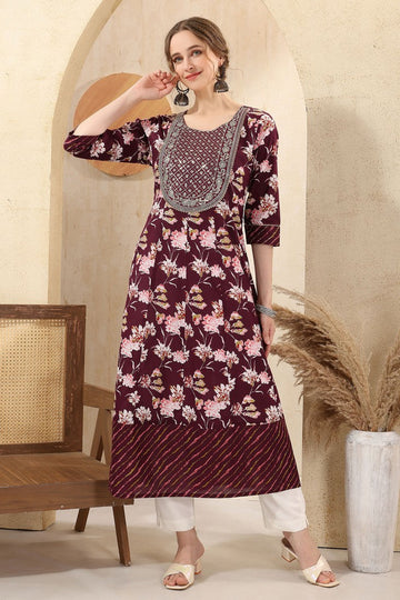 Amazing Wine Color Cotton Fabric Designer Kurti