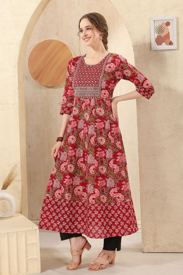 Amazing Maroon Color Cotton Fabric Designer Kurti