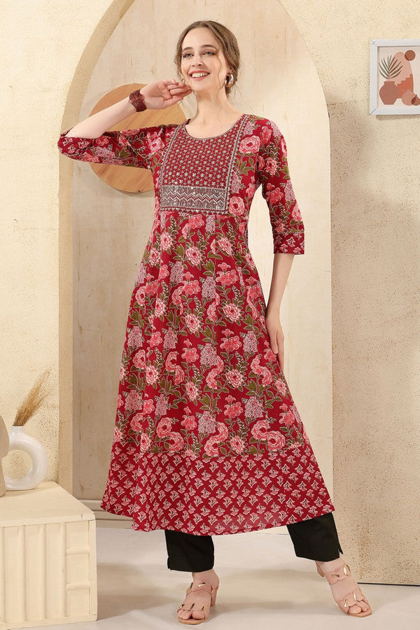 Amazing Maroon Color Cotton Fabric Designer Kurti