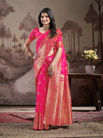 Dazzling Pink Color Silk Fabric Partywear Saree