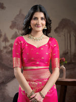 Dazzling Pink Color Silk Fabric Partywear Saree