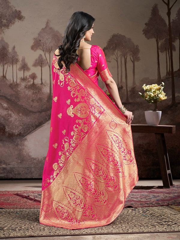 Dazzling Pink Color Silk Fabric Partywear Saree