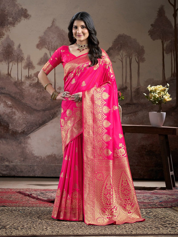 Dazzling Pink Color Silk Fabric Partywear Saree