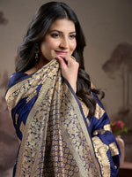 Dazzling Navy Blue Color Silk Fabric Partywear Saree