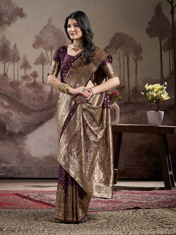 Dazzling Wine Color Silk Fabric Partywear Saree