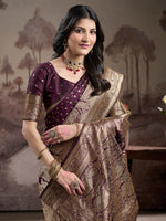 Dazzling Wine Color Silk Fabric Partywear Saree