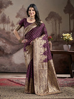 Dazzling Wine Color Silk Fabric Partywear Saree