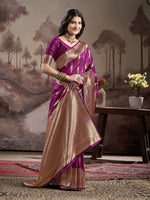 Dazzling Purple Color Silk Fabric Partywear Saree