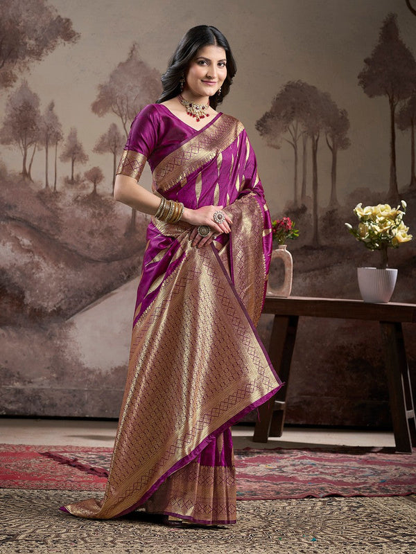 Dazzling Purple Color Silk Fabric Partywear Saree