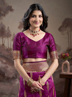 Dazzling Purple Color Silk Fabric Partywear Saree