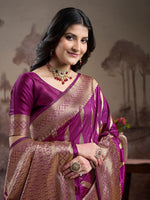 Dazzling Purple Color Silk Fabric Partywear Saree