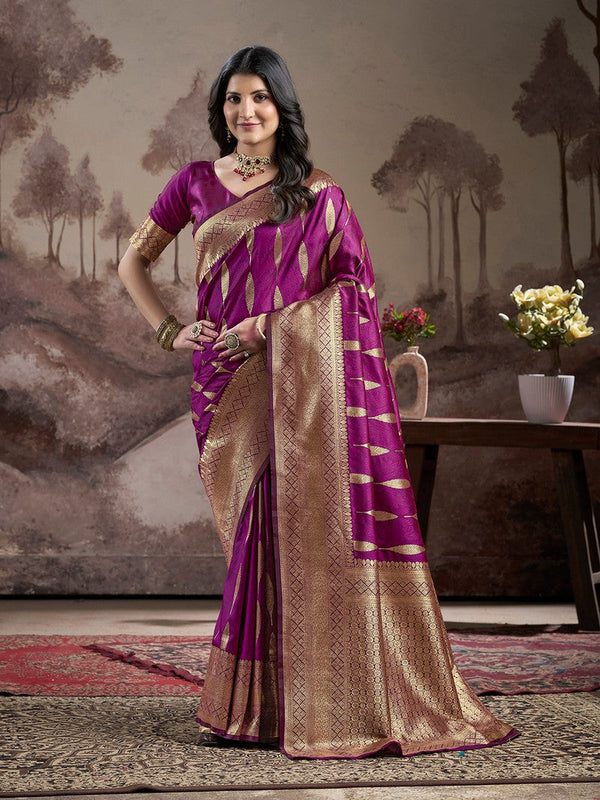 Dazzling Purple Color Silk Fabric Partywear Saree