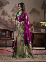 Dazzling Purple Color Silk Fabric Partywear Saree