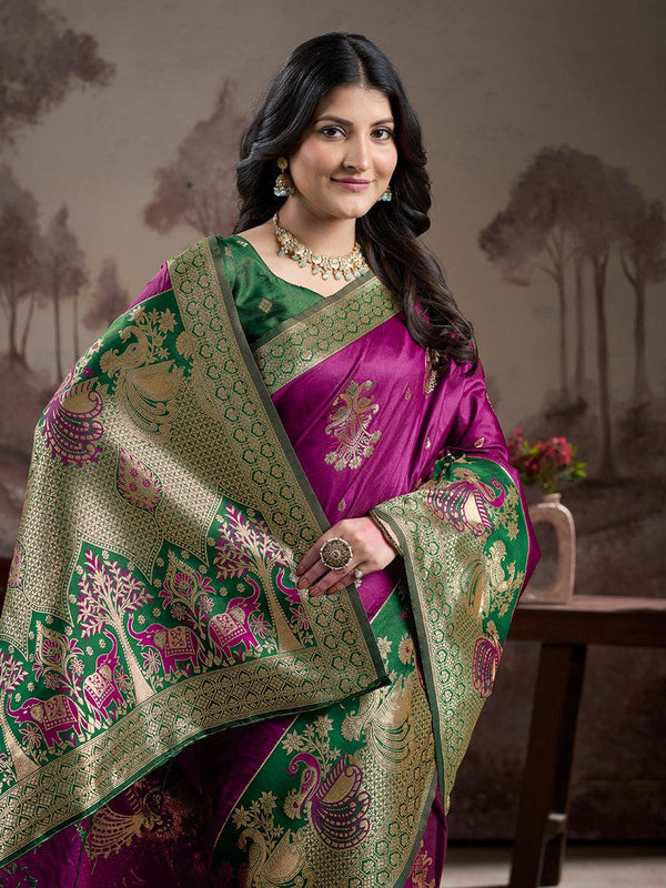 Dazzling Purple Color Silk Fabric Partywear Saree