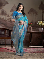 Dazzling Blue Color Silk Fabric Partywear Saree