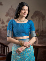 Dazzling Blue Color Silk Fabric Partywear Saree