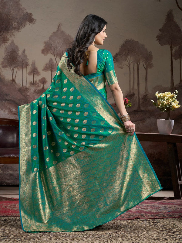 Dazzling Green Color Silk Fabric Partywear Saree