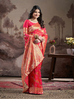 Dazzling Red Color Silk Fabric Partywear Saree