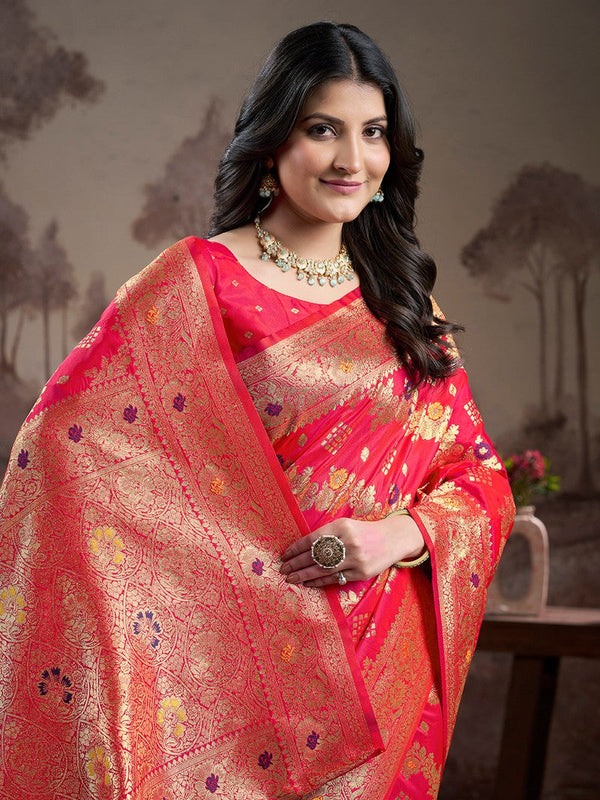 Dazzling Red Color Silk Fabric Partywear Saree